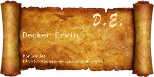 Decker Ervin névjegykártya
